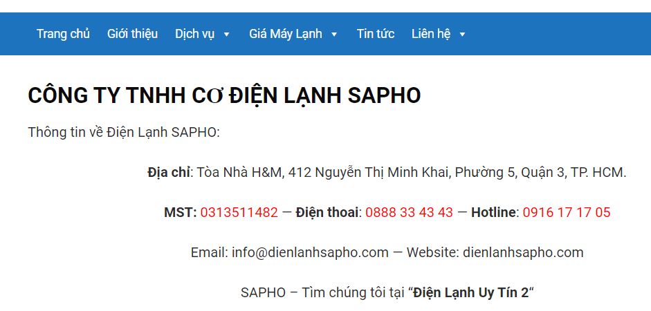 Công Ty TNHH Điện Lạnh Sapho