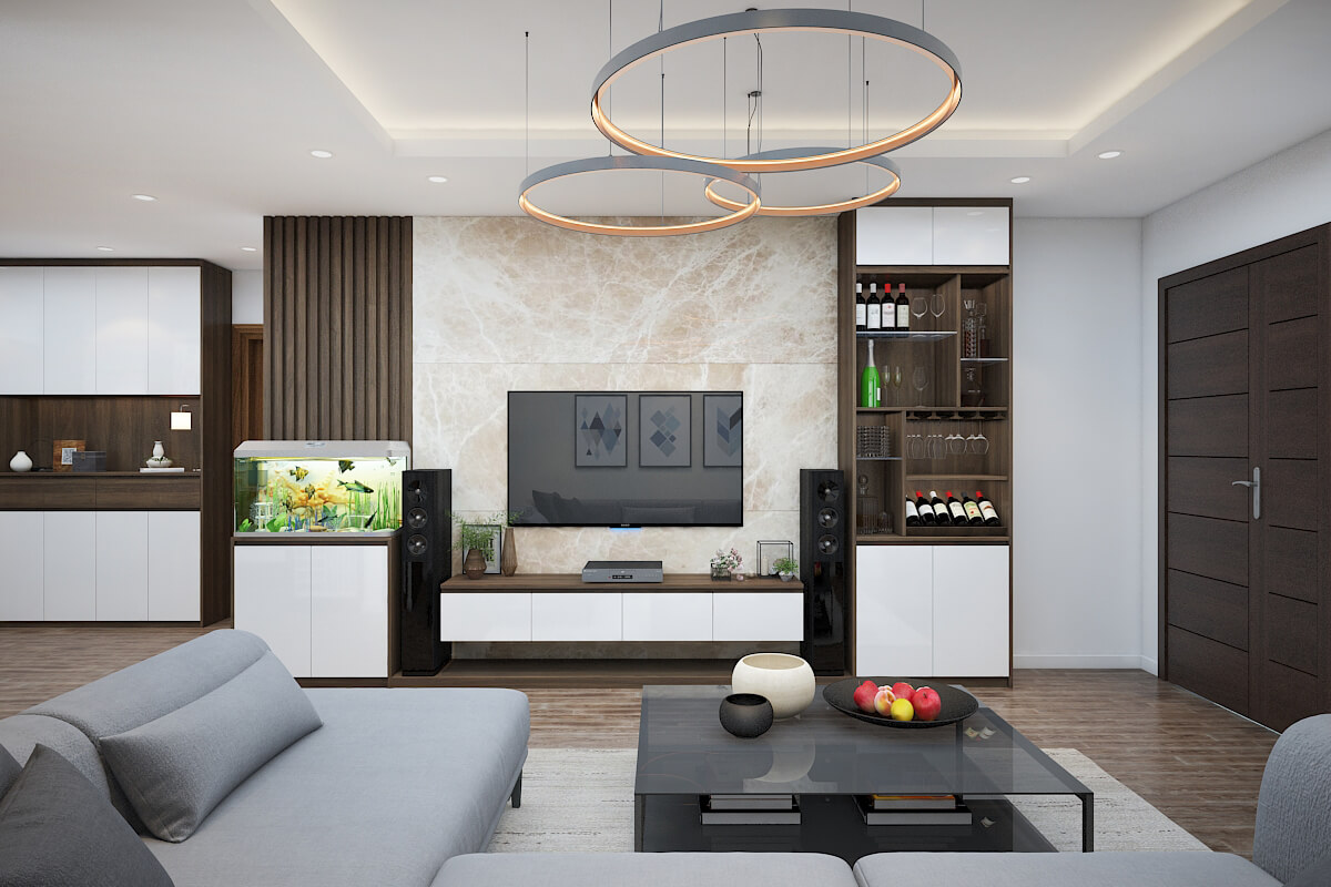 Chọn kệ tivi có thiết kế và màu sắc tương đồng với nội thất căn nhà