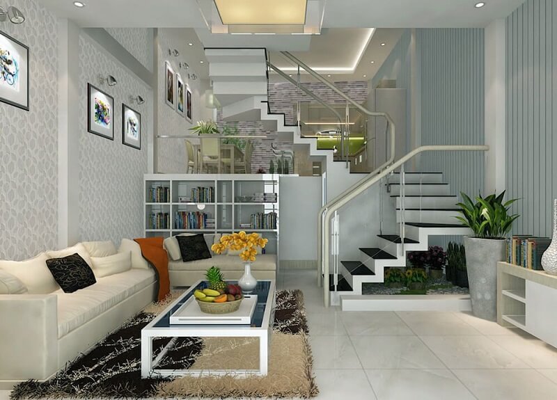 mẫu thiết kế phòng khách đẹp có cầu thang