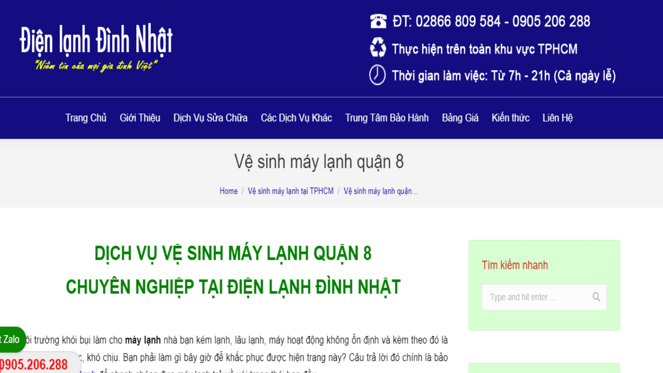 vệ sinh máy lạnh quận 8