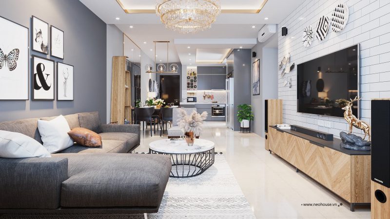 Phòng khách ống liền bếp