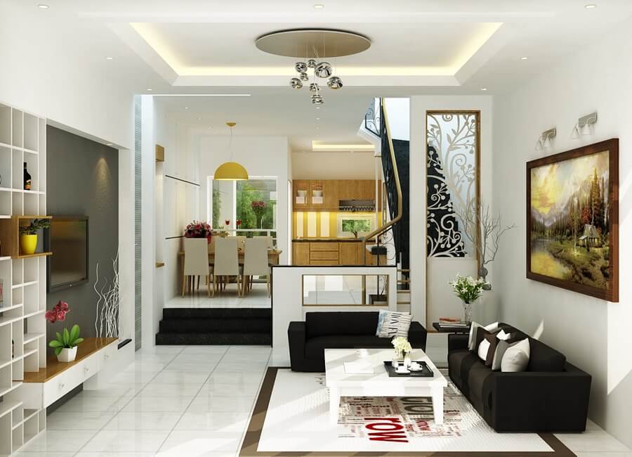 phòng khách đẹp nhà ống 4m Mẫu được kết hợp nhiều chi tiết hài hòa