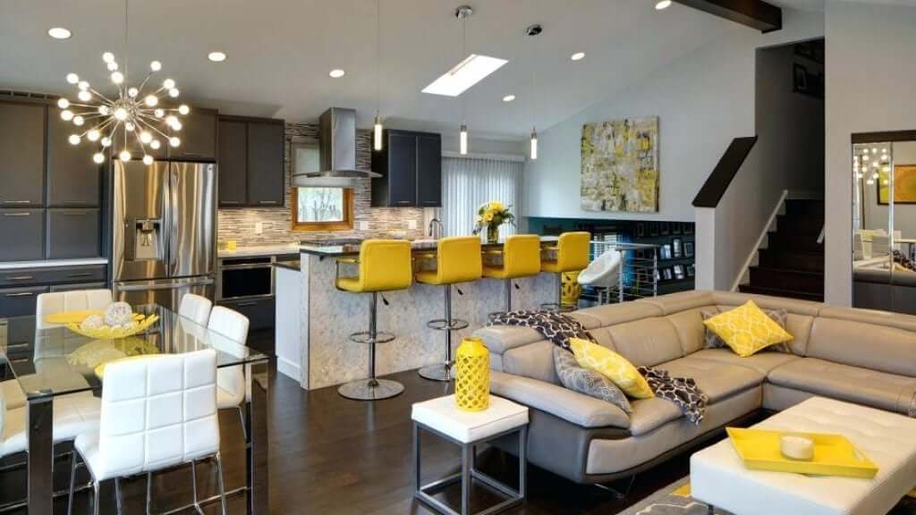 Trang trí phòng khách liền bếp Thiết kế quầy bar tạo không gian mở