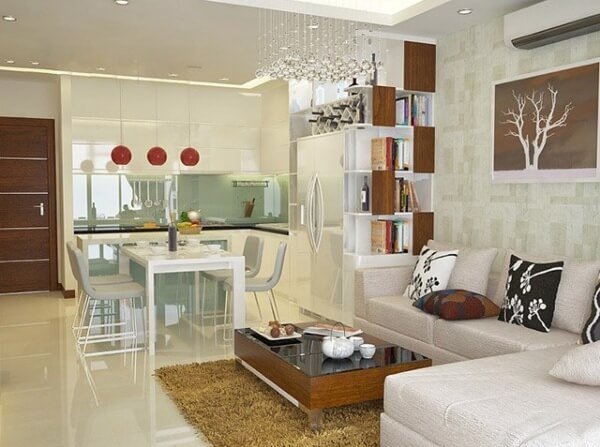Trang trí phòng khách liền bếp Trang trí phòng khách liền bếp