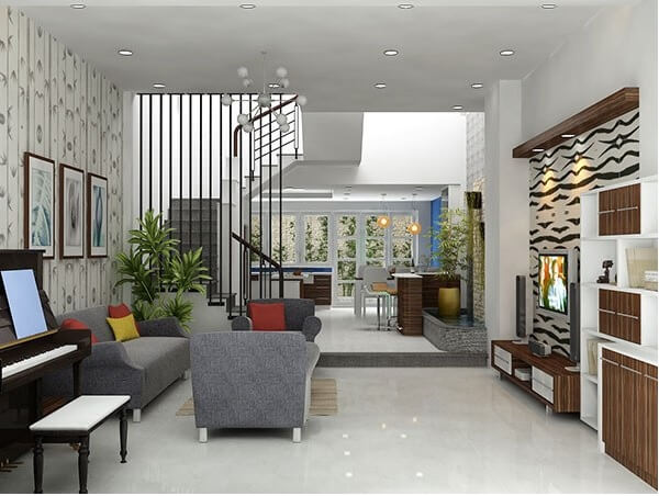 Trang trí phòng khách liền bếp Trang trí phòng khách liền bếp